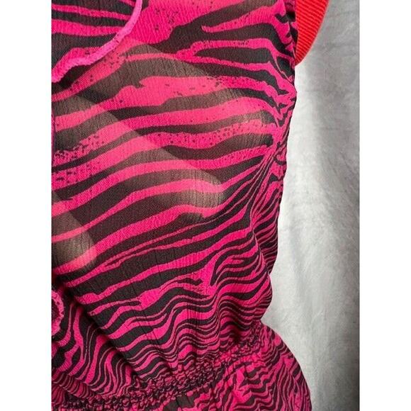 Miley Cyrus Max Fuschia Black Zebra Rouched Ruffle Blouse Size S Sheer Top - Picture 3 of 6